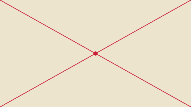 対角線構図。画面の四隅を結ぶ2本の対角線と中央の交点を示した図